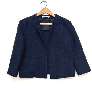 0039 Italy Navy Blue Textured Blazer Jacket - Size S
